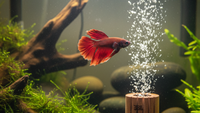 A photorealistic close-up shot of a stunning freshwater aquarium