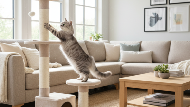 A photorealistic image capturing a serene and cozy moment in a modern, brightly lit living room