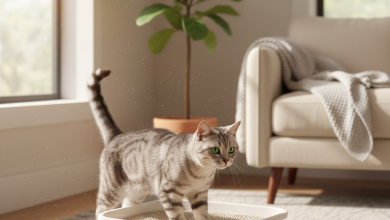 A pristine, bright living room with soft, natural morning light streaming through a large window