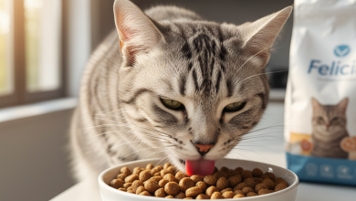 A photorealistic, heartwarming close-up shot of a healthy and beautiful Silver Tabby cat enjoying its meal