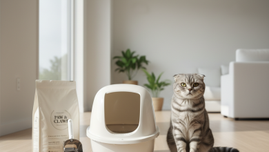 A photorealistic, high-resolution shot of a beautiful adult Scottish Fold cat with a plush grey tabby coat and perfectly folded ears