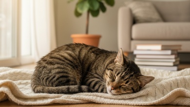 A photorealistic, heartwarming shot of a mature domestic shorthair cat with classic tabby markings
