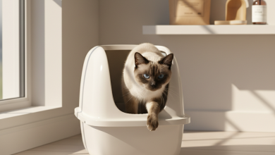 A photorealistic, elegant shot of a classic seal-point Siamese cat with striking blue eyes