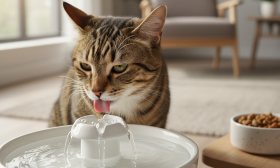 A photorealistic, heartwarming medium shot of a healthy domestic shorthair cat with tabby markings
