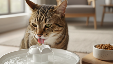 A photorealistic, heartwarming medium shot of a healthy domestic shorthair cat with tabby markings